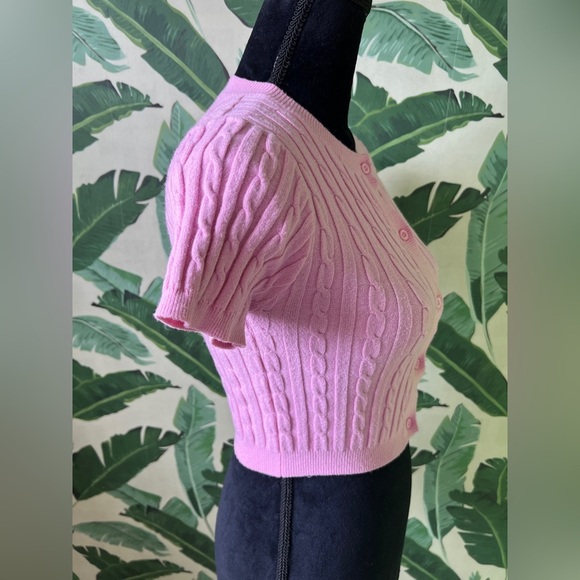 Princess Polly Womens Pink Cableknit Short Sleeve Cropped Cardigan Sweater M/L - Picture 5 of 6